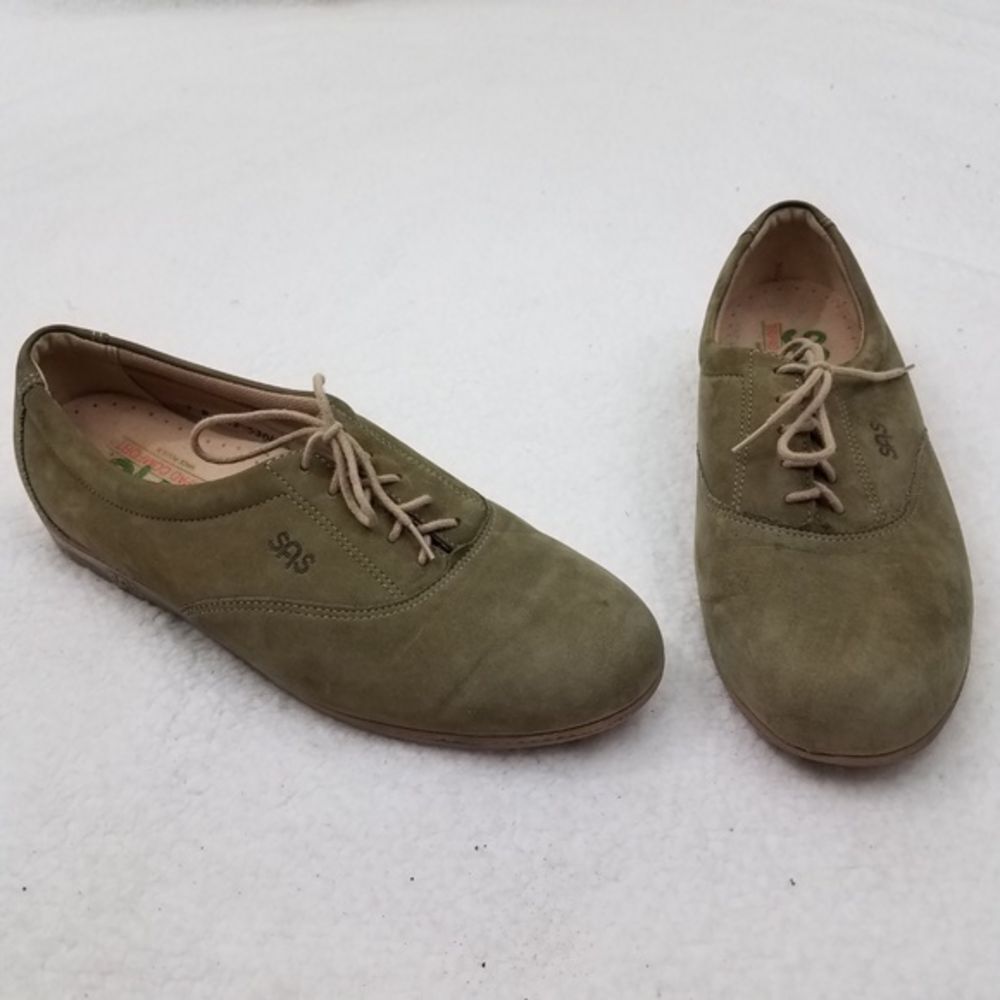 SAS‎ Shoes 9 N Gray Green Sneakers Suede Tie Flats
